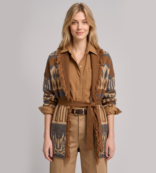 Cardigan à franges brun harmonieux