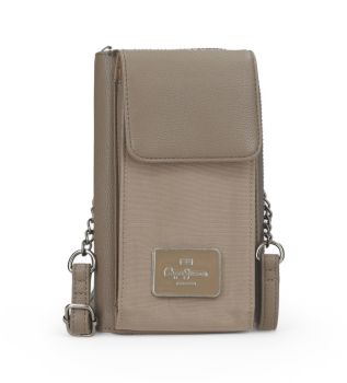 Sac  bandoulire Christine taupe pour tlphone portable et porte-cartes
