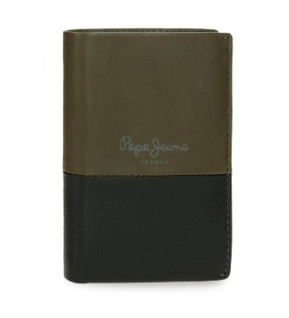 Doppelte vertikale Ledergeldbrse mit Mnzfach Khaki Grn