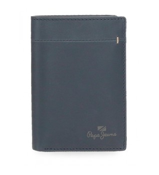 Portafoglio in pelle Vertical Staple con portamonete Blu navy