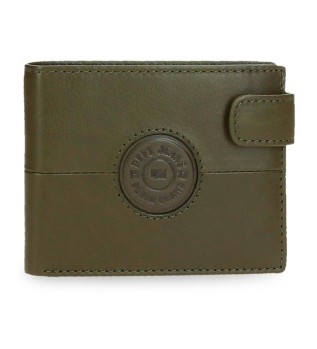 Portefeuille vertical en cuir vert kaki avec fermeture  clic