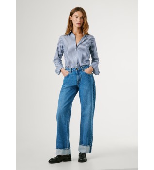 Ohlapne kavbojke Turn-Up modre barve