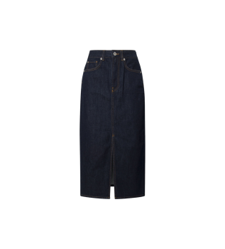 Midi krilo v modri prožni raztegljivi tkanini iz džinsa