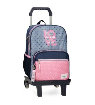 Noni denim schoolrugzak twee vakken 40 cm met trolley blauw