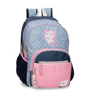Pepe Jeans Noni sac  dos en denim  double compartiment adaptable au trolley bleu, rose