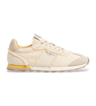Once Twill beige leather trainers