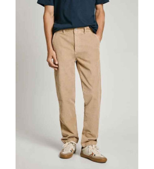 Pantalon chino slim en velours ctel beige
