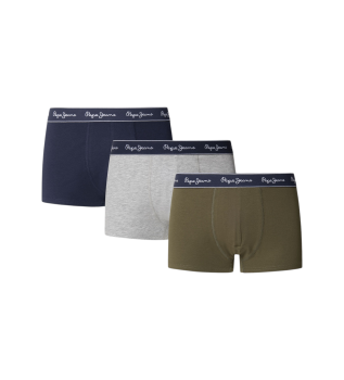 Set di 3 boxer solidi verde, grigio, blu navy