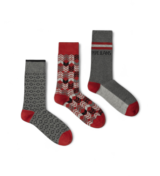 Confezione da 3 paia di calzini Geo Star, grigi e rossi
