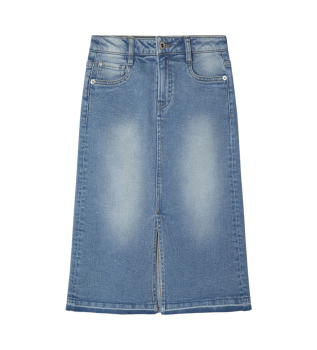 Midirok in blauwe soepele stretch denimstof