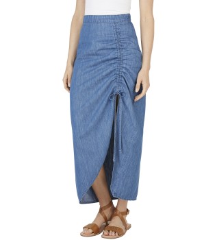 Long skirt in blue non-stretch denim fabric