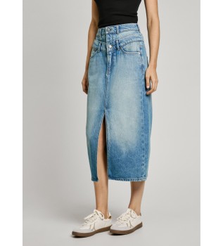  Midi skirt in blue non-stretch denim fabric