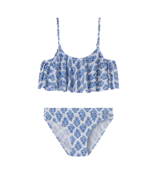 Bikini Multi Fl Ruffled bleu