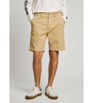 Chinoshorts i beige stretchigt twilltyg