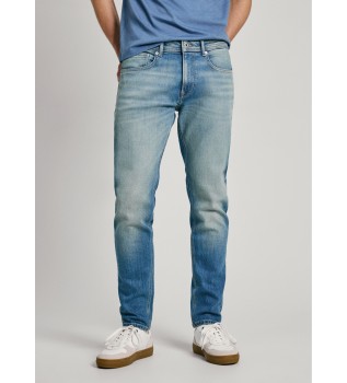Blauwe taps toelopende jeans
