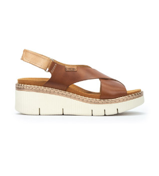 Sandalias con cu�a de piel Gomera marr�n