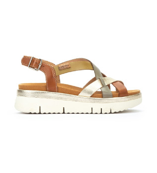 Sandalias con cu�a de piel y tiras cruzadas Palma marr�n
