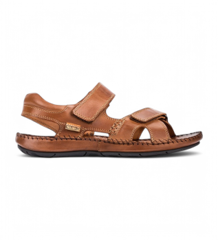 Bruine leren sandalen met ripsbandsluiting Tarifa