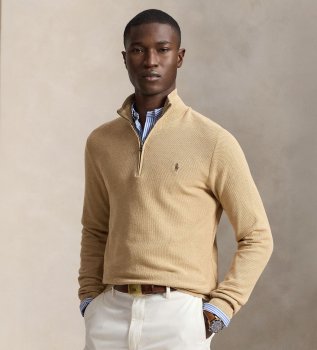 Pull en maille piquée et coton beige