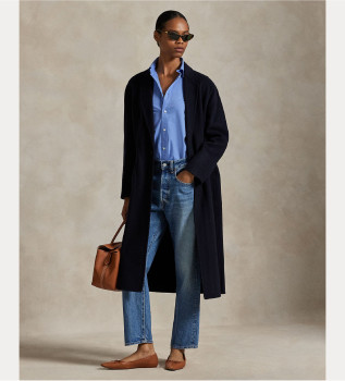 Dwustronny wełniany płaszcz navy