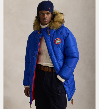 Dwustronny płaszcz ze sztucznego futra niebieski, czerwony