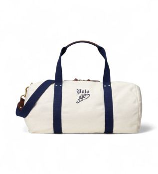 Sac de voyage en toile avec broderie blanc cass