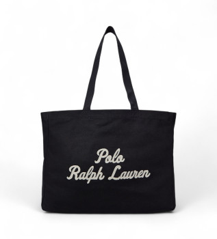 Borsa tote in tela con ricamo nero