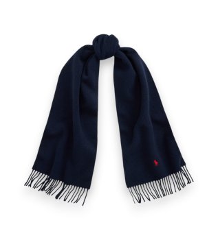 Wool scarf with navy blue fringes