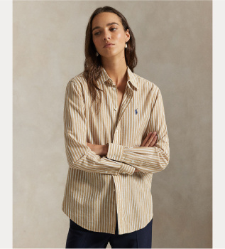 Srajca iz bombaža in lanu Classic Fit rjava