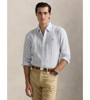 Camicia in lino a righe bianche e blu