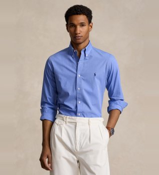 Chemise Custom Fit en popeline stretch bleue