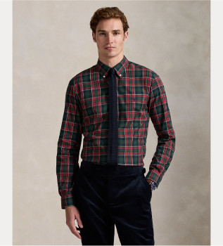 Camicia in twill su misura con motivo scozzese rosso