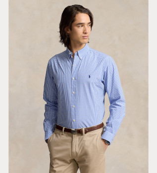 Chemise slim en popeline stretch bleue