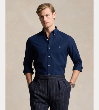 Camicia in popeline elasticizzato slim fit blu navy