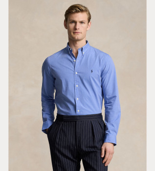 Slim fit elastisch fil--fil overhemd blauw