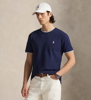 Navy Classic Fit stretch piqué T-shirt