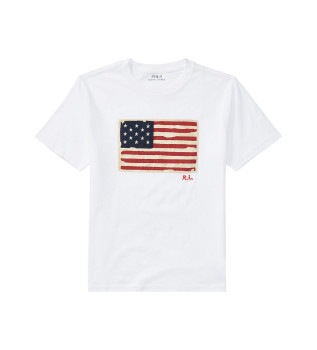 Camiseta de punto de algodn con bandera blanco