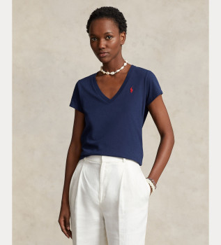 Granatowy bawełniany T-shirt z dzianiny