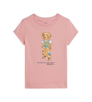 Jersey knitted T-shirt with pink Polo Bear