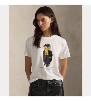 Koszulka polo z niedźwiedziem biała