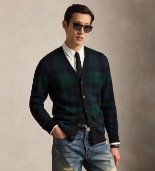 Cardigan en laine à carreaux noir