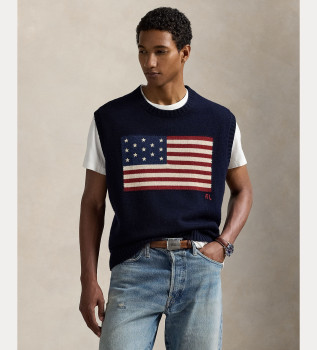 Stickad vst med Big Fit-flagga i marinbl frg