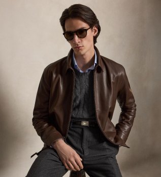 Giacca in pelle liscia marrone