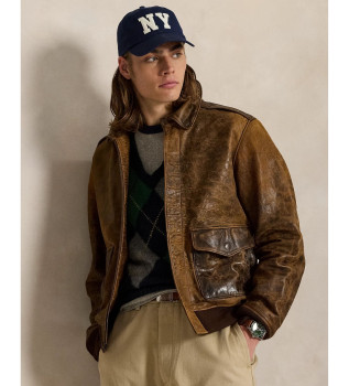 Veste d'aviateur en cuir marron