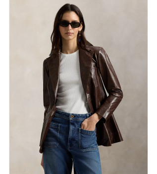 Giacca monopetto in pelle marrone