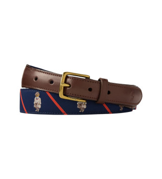 Cintura Polo Bear con estremit in pelle marrone, blu navy