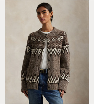 Kardigan iz volnene mešanice Fair Isle v barvi taupe