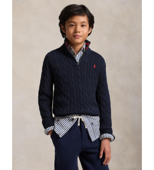 Gebreide marinekatoenen trui in ecru breisel