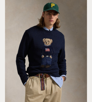 Pull en coton et lin avec polo Bear marine
