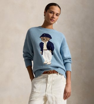 Oversized cotton sweater with blue Polo Bear